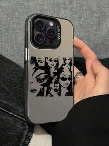 一款時尚的TPU+PC雜化手機殼，印有彩色銀色和黑色美麗女性的插畫，兼容iPhone。 - 黑色 - 查看 3