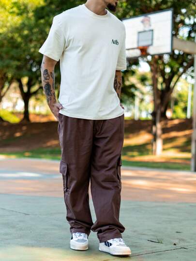 Calça Cargo Masculina Skate Elastico Cintura 6 Bolsos Folgada Balão