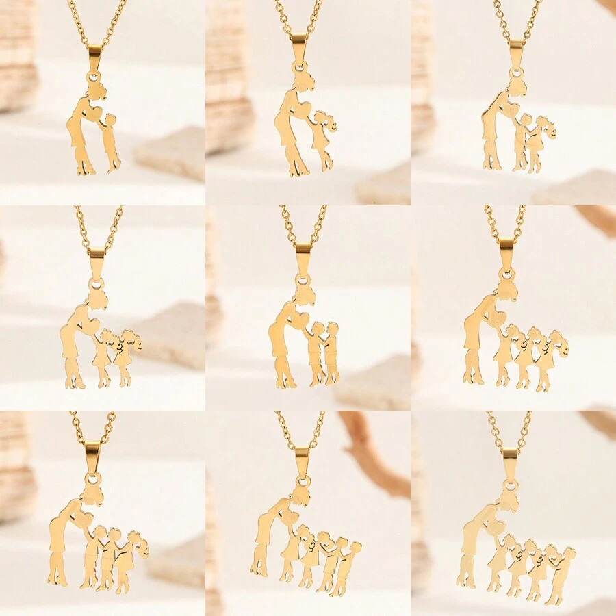 Un collar colgante de acero inoxidable chapado en oro como regalo del Día de la Madre para mamá - Dorado - Ver 1