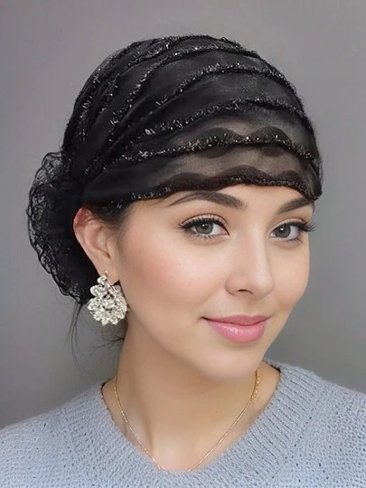 1入組女性多色閃爍蕾絲花卉透氣套頭鬆緊休閒可愛波西米亞穆斯林帽，適合短髮和日常生活，適用於母親節