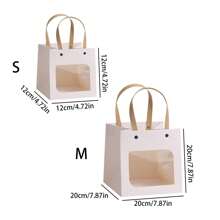 5/12 Pcs Transparent Window Flower Packaging Box/Bag Square Handbag Kraft Paper Gift Bag For Birthday Gifts - Brown - View 2