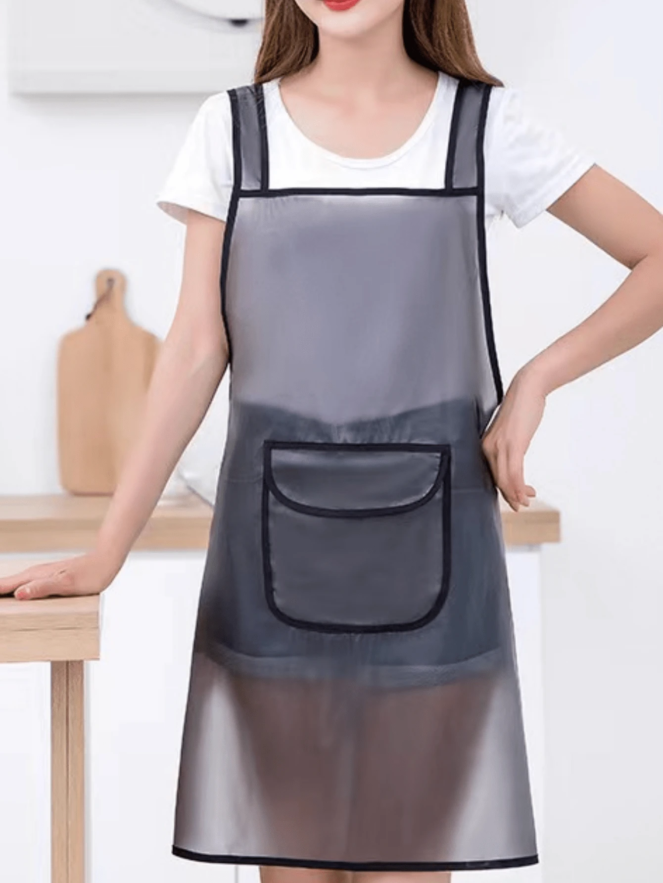 1pc Transparent Frosted Apron For Men And Women, Kitchen/Home Use, Cooking Waterproof And Stain Resistant - Black - View 1