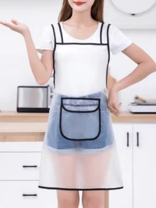 1pc Transparent Frosted Apron For Men And Women, Kitchen/Home Use, Cooking Waterproof And Stain Resistant - Black - View 8