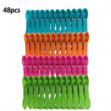 48入組多色塑料衣夾，帶彈簧的重型洗衣夾片，可空氣乾燥衣服 - 混色 - 查看 7