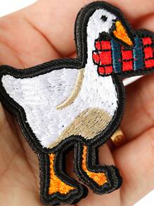 2 piezas Divertidos parches tácticos de patos, pato con cuchillo y parche de gancho y bucle explosivo, parche bordado para mochilas, chalecos de perro, sombreros, chaquetas, jeans. - Blanco - Ver 6