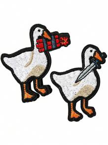 2 piezas Divertidos parches tácticos de patos, pato con cuchillo y parche de gancho y bucle explosivo, parche bordado para mochilas, chalecos de perro, sombreros, chaquetas, jeans. - Blanco - Ver 2