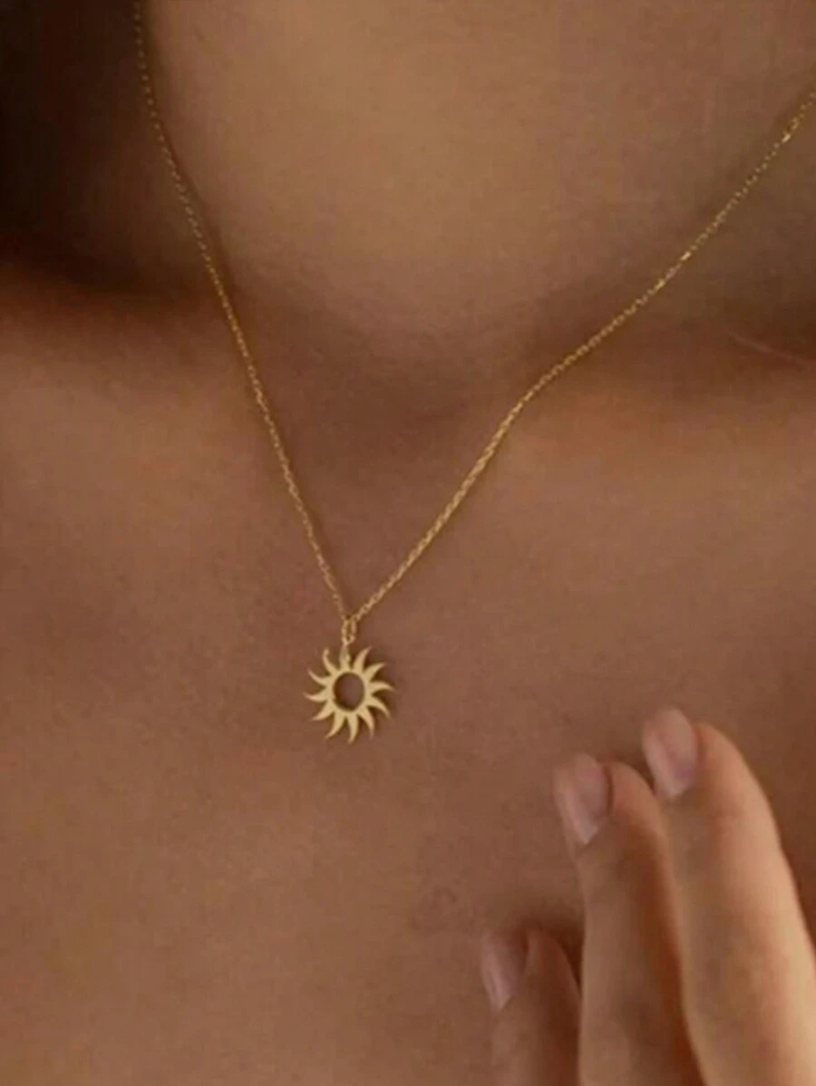 Stainless Steel Necklace Plated  Sun Totem Pendent Necklaces For Charm Women Birthday Party Fashion Jewelry - Yellow Gold - View 1