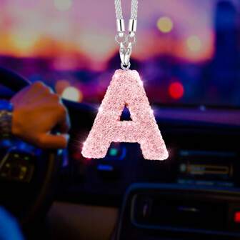 1入組水晶字母車用後視鏡掛飾，閃閃發亮的創意汽車裝飾掛件