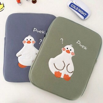 1PC Ins Notebook Inner Bag IPad Tablet Protection Case Cartoon Cute Duck Embroidered Computer Bag Anti Drop, Anti Shock, Wear Resistant Back To School