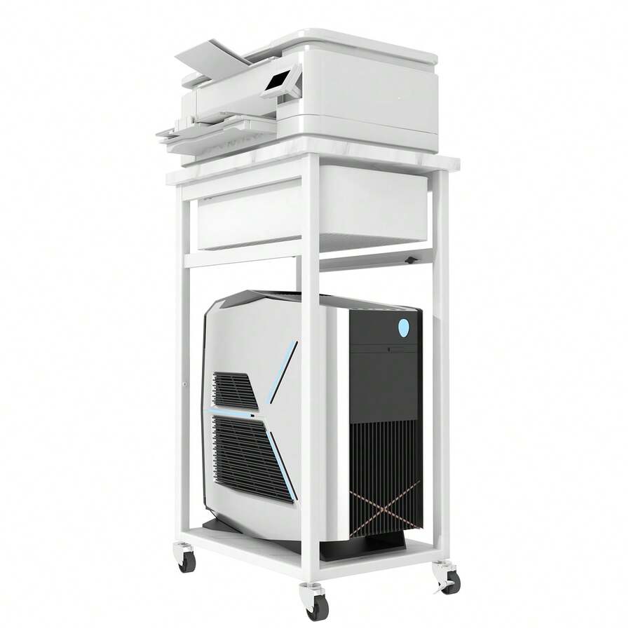 Rolling Host Stand With Desk Organizer, Drawer And Printer Storage - White - View 1