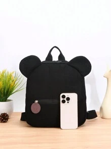 One Girls Cute Cartoon Bear Zippered Backpack, Suitable For Daily Use - Black - View 3