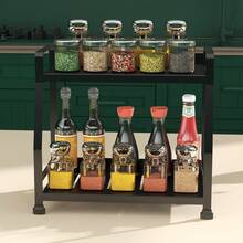 1pc Countertop Storage Rack, 2-Tier Kitchen Counter Shelf, Desktop Organizer Shelf For Kitchen,Metal Kitchen Table Organizer , Black - Black - View 5