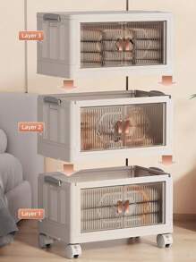 5-Layer Plastic Storage Box With Lid, Stackable And With Wheels, White Wardrobe Storage And Organizer, Double Door Collapsible Storage Box, Suitable For Home, Office, And Garage Storage (Length 54.5*Width 32*Height 152cm) - White - View 6