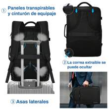 Mochila de viaje 40L, mochilas para hombre impermeable con bolsillo impermeable, mochila para laptop 17 pulgadas, mochilas de aprobada por la TSA, Trabajo, Negro, Gris - Negro - Ver 7