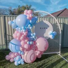 111 件粉色和蓝色气球拱门套件，配浅粉色和浅蓝色马卡龙气球花冠，适合女孩男孩性别揭示新娘婴儿洗礼订婚周年纪念婚礼情人节生日派对装饰