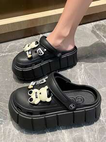 Women's Summer Closed Toe Design Structure Cartoon Print Elements Decorated EVA Thick Bottom Hollow Shoes, Slip-Resistant Increased Soft Bottom Platform Sandals