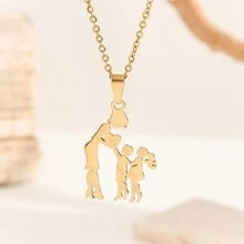 Un collar colgante de acero inoxidable chapado en oro como regalo del Día de la Madre para mamá - Dorado - Ver 15