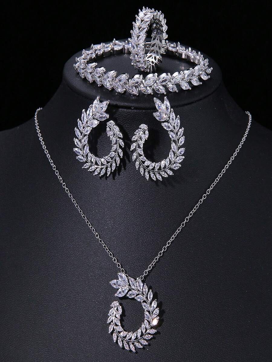 Phong Cách Hàn Quốc Váy Cưới Cô Dâu Cây Lá Ánh Sáng Cao Cấp Bộ Bông Tai Vòng Cổ Vòng Tay Vòng 4 Phù Dâu Bộ Trang Sức - ST-25-106-JT-174 - Xem 1