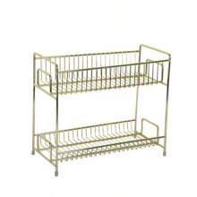 多功能双层折叠收纳架卧室梳妆台桌面收纳架浴室易组装金属架子适用于假日海滩、浴室收纳、卧室收纳、大容量