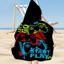 儿童连帽斗篷披风，男女通用卡通游戏手柄图案，超柔软吸水，适合浴室、海滩等场所，有两种尺码可选。 - 彩色 - 查看 6