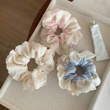 1 pieza Lazo de pelo crepitante de encaje elegante y hueco para mujer, rosa, diseño francés delicado de nicho, accesorio de pelo versátil para uso diario, accesorios para el cabello, lazos de pelo tipo scrunchie
