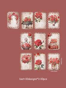 10入組復古中空玫瑰花蕾結紙張，適用於手作書信、剪貼簿背景裝飾和手寫留言用紙 - 彩色 - 查看 2