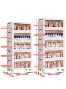 5-Layer Plastic Storage Box With Lid, Stackable And With Wheels, White Wardrobe Storage And Organizer, Double Door Collapsible Storage Box, Suitable For Home, Office, And Garage Storage (Length 54.5*Width 32*Height 152cm) - White - View 3