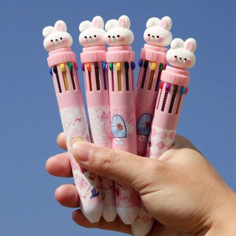 2入組可愛粉色兔子壓力圓珠筆，隨機設計，書寫順暢，適用於學生和辦公室使用，返校用品和學生禮物