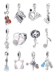 Colgante con forma de clave de sol, piano y auriculares plateado en estilo amante de la música, adecuado para hacer pulseras, collares DIY, regalo para festivales, cumpleaños y San Valentín