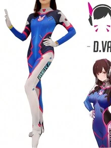 Dva Costume For Women,Temporary Face Tattoos Cosplay,Adult Anime Game Cosplay D.Va Blue Jumpsuit Jumpsuits Women's Outfit Halloween Costumes,Halloween Party Costumes,Cosplay For Women - 彩色 - 查看 10