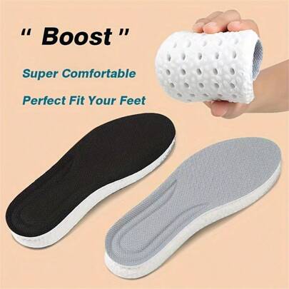 1 Pair Unisex Comfortable Sports Insoles - High Elasticity, Shock Absorption, Breathable, With Massage And Orthopedic Support