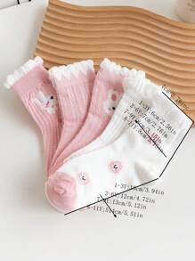 5 Pairs/24 Summer New Children Socks Mesh Thin Bubble Mouth Cute Pink Bunny Lace Princess Short Socks 1-12 Years Old Students Mesh Breathable Mid-Calf Girls Sports Sweat-Absorbent Short Socks