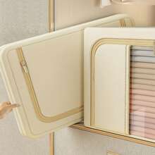 3Pcs Oxford Cloth Storage Box, Steel Frame Foldable Finishing Box, PVcSingle Window Moving Box, Wardrobe Clothes Storage Box, StackableStorage Bin  Decorations   Autumn Decor Festival Decor Room Decor Home Decor Fall Decor Bedroom Decor - Beige - View 2