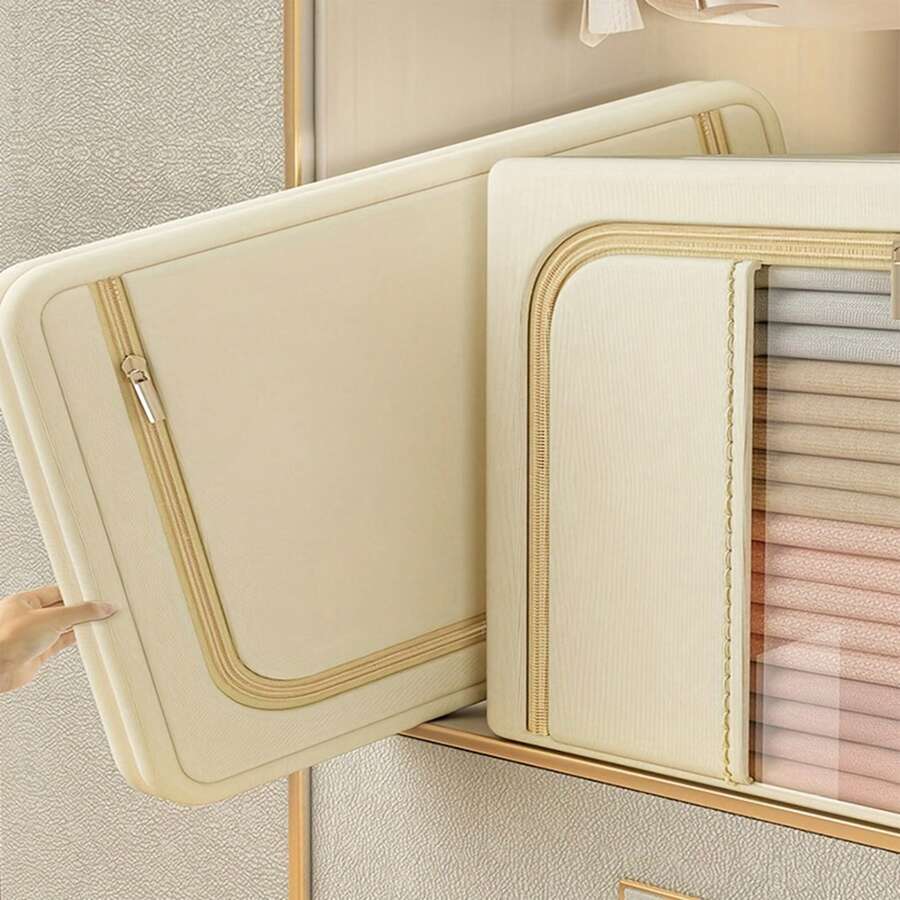 3Pcs Oxford Cloth Storage Box, Steel Frame Foldable Finishing Box, PVcSingle Window Moving Box, Wardrobe Clothes Storage Box, StackableStorage Bin  Decorations   Autumn Decor Festival Decor Room Decor Home Decor Fall Decor Bedroom Decor