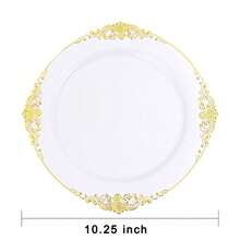 5 Pieces Set Of 10.25-Inch Hard Plastic PS Material Plates In Gold And White, Reusable Dinner Plates For Family Use - Multicolor - View 7