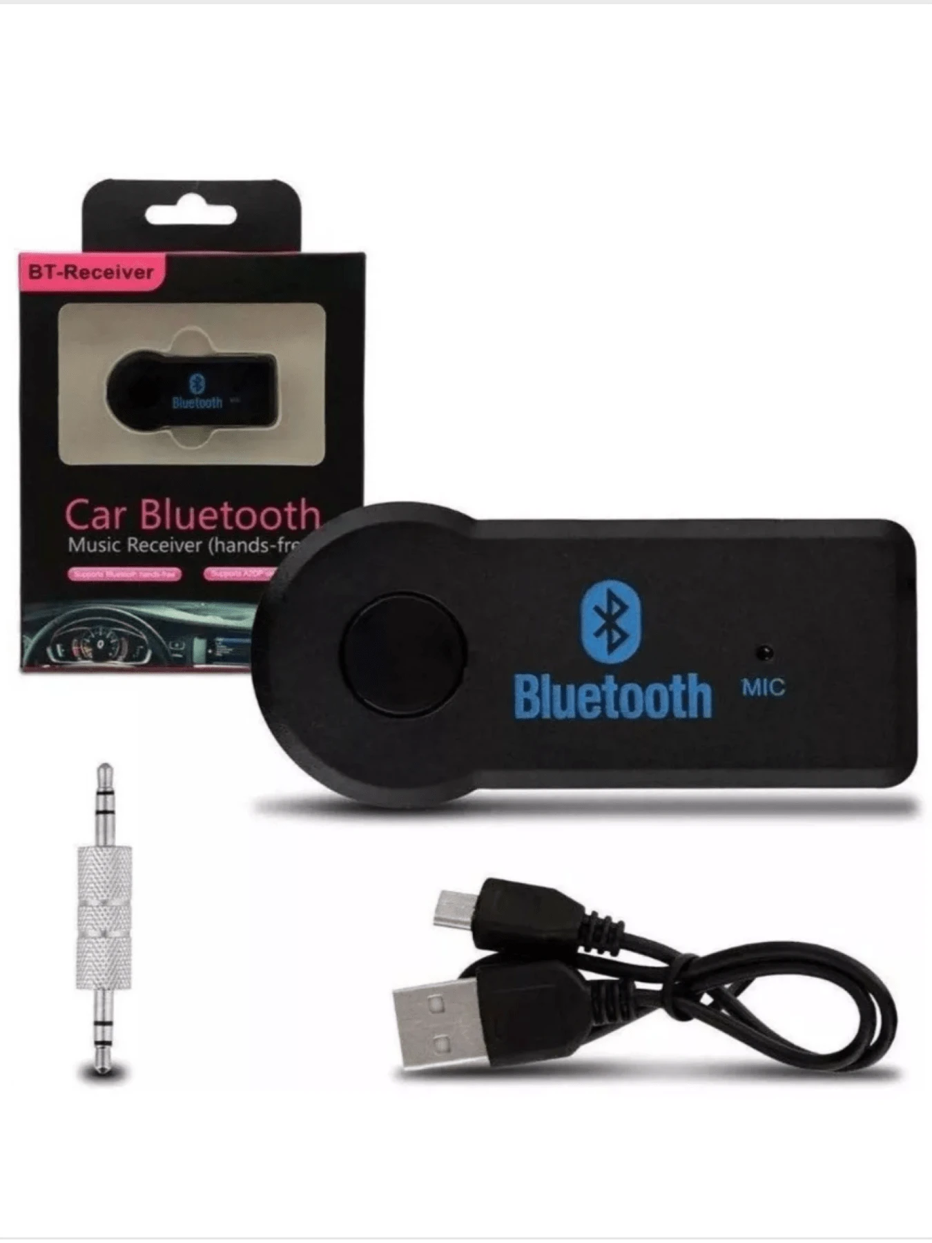 tiger Adaptador Receptor Bluetooth Usb Musica P2 Chamada Som Carro Cor Preto - Preto - Visão 1
