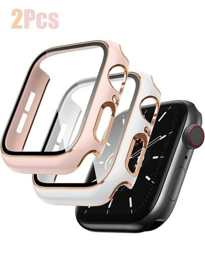 2pcs Apple Watch Case Unisex Sports Casual Business Anti-Drop Anti-Scratch Waterproof Dual Colors Pc Case With Tempered Glass Screen Protector Integrated Watch Protective Case Compatible With Apple Watch 38/42/40/44/41/45/49/42(Series10)/46MM; Fashionable And Convenient Watch Protective Case Compatible With Apple Watch Series Ultra/10/9/8/7/6/5/4/3