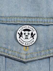1入組「我愛槍和培根」胸針卡通徽章時尚珠寶，適合男女日常穿著於衣服或背包上 - 字母 - 查看 2