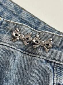 1pc Of Detachable Double Bowknot Waist Buckle Without Nail Or Sewing, Sold As A Pair - Dark Grey - View 3