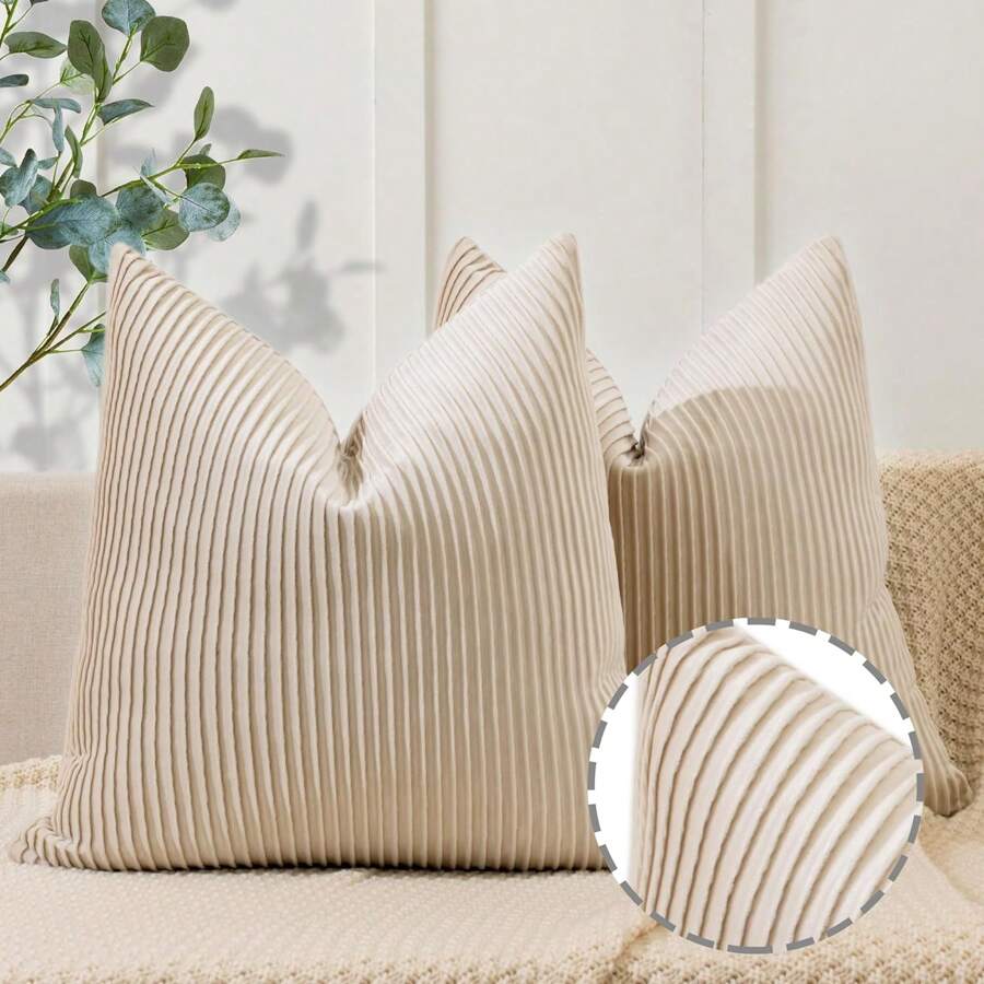 1 housse de coussin plissée géométrique en velours beige, housses de coussins carrées, décoration de maison de vacances, tissu doux et confortable, décoration de canapé moderne, convient à une utilisation domestique, chambre à coucher et dortoir.