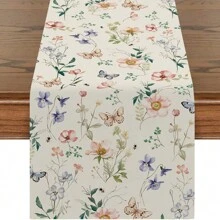 1 pieza Corredor de mesa primaveral con orquídeas y flores silvestres, decoración de mesa de comedor de verano estacional con mariposas para fiestas en el hogar