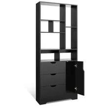 71-Inch Tall Storage Bookcase, Modern Stylish Bookshelf With Doors And 3 Drawers, Multi-Functional Display Cabinet Furniture, Wood Shelving Unit For Room Decor, Bedroom, Living Room, Hallway, Home Office - màu đen - Xem 10