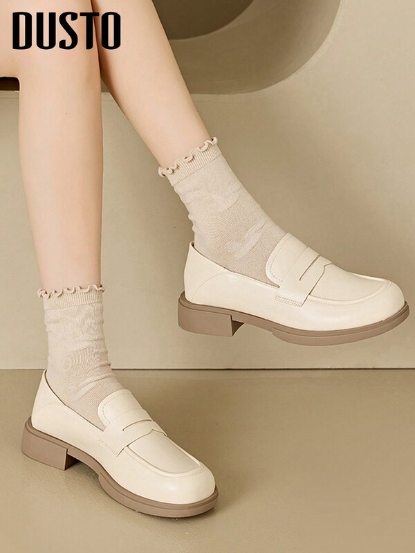 DUSTO Versatile Loafers, New British College Style Flat Leather Shoes With Slip-On Design 3241