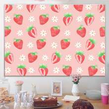 1pc Red Strawberry Themed 1st Birthday Photography Backdrop Fabric Photo Background Cloth,Christmas