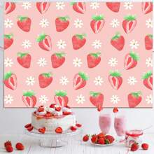 1pc Red Strawberry Themed 1st Birthday Photography Backdrop Fabric Photo Background Cloth,Christmas