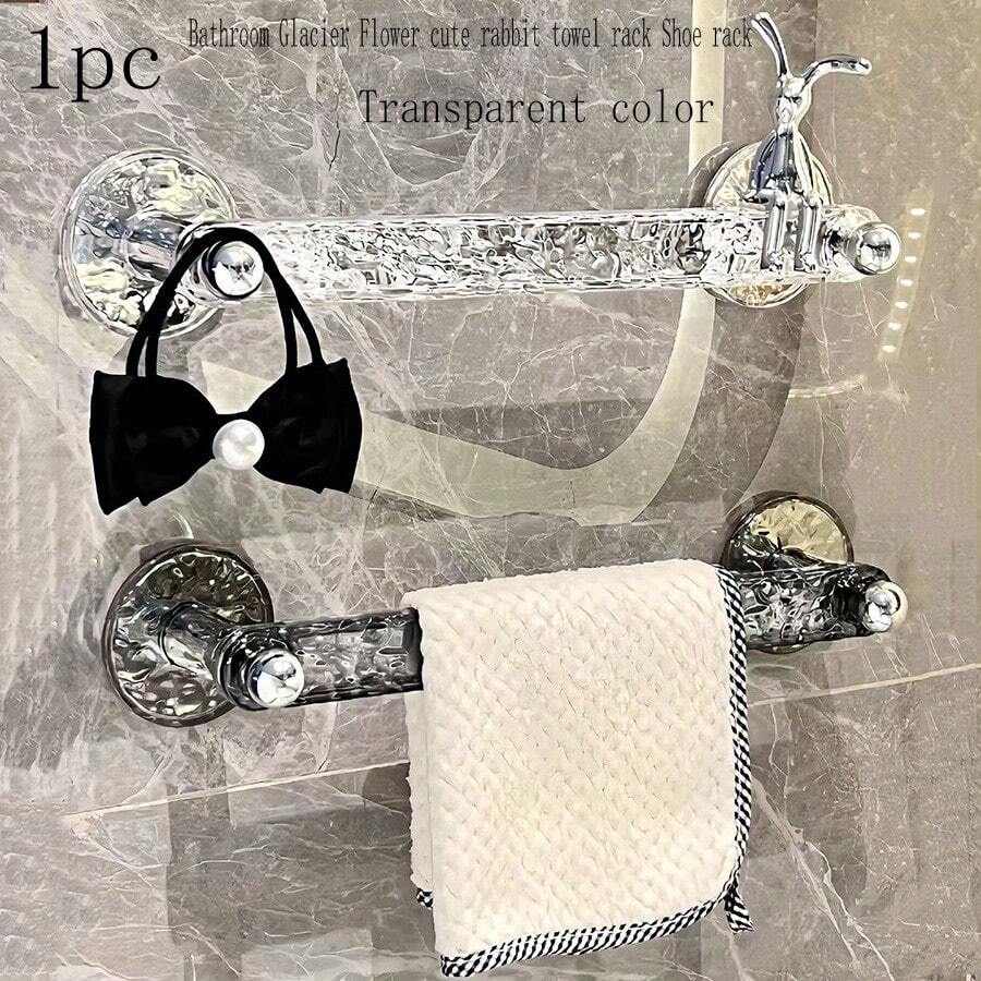 亞克力毛巾架和鞋架,無需鑽孔的浴室收納架,銀色透明 - 銀色 - 查看 1