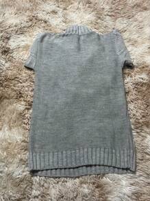 Blusa Tricô Feminina Inverno com Trama Texturizada e Mangas Bufantes - Cinza - Visão 3