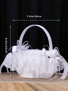 1 pieza de canasta de flores decorada con rosa blanca y encaje para banquete, canasta de frutas, ceremonia de bodas, niña de las flores, canasta de mano, accesorio de estudio fotográfico - Un blanco - Ver 4