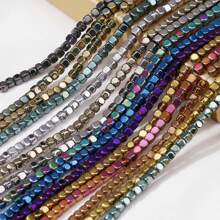 135 peças de Contas Quadradas de Hematita Eletrochapeadas de 3 * 3mm, Material de DIY com Pedras Pretas para Pulseiras, Tornozeleiras, Colaretas e Brincos Femininos, Acessórios de Jóias