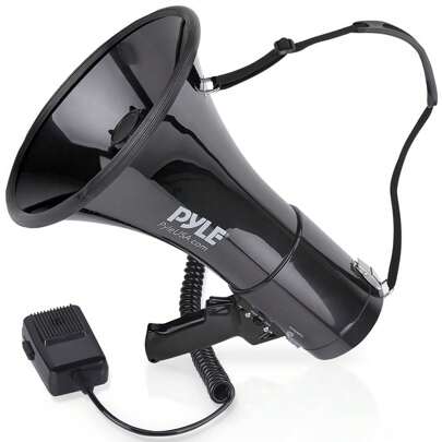 Pyle Megaphone Speaker - PA Bullhorn With Siren Alarm Mode, Handheld Microphone, AUX Input, Volume Control